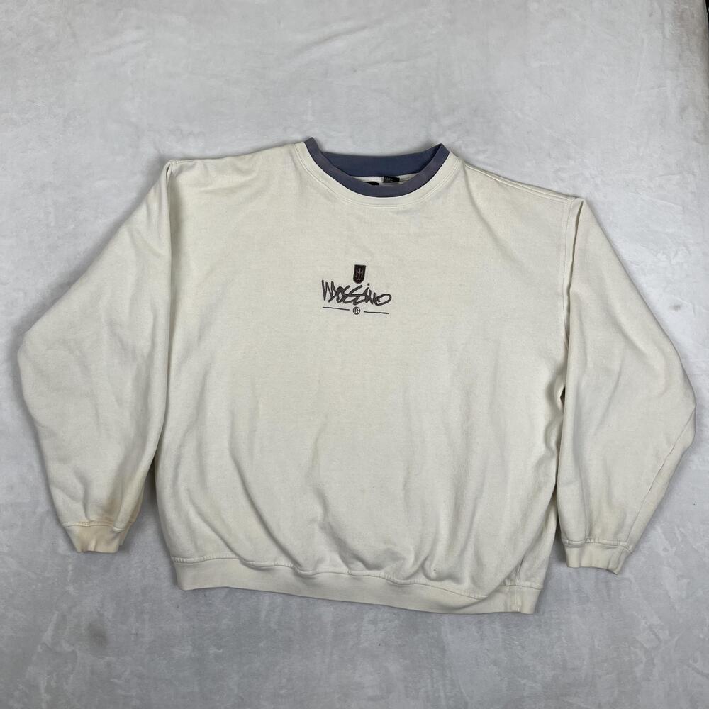 Vintage Mossimo Sweatshirt Mens XL White Logo Graphic Crewneck Fleece Y2K